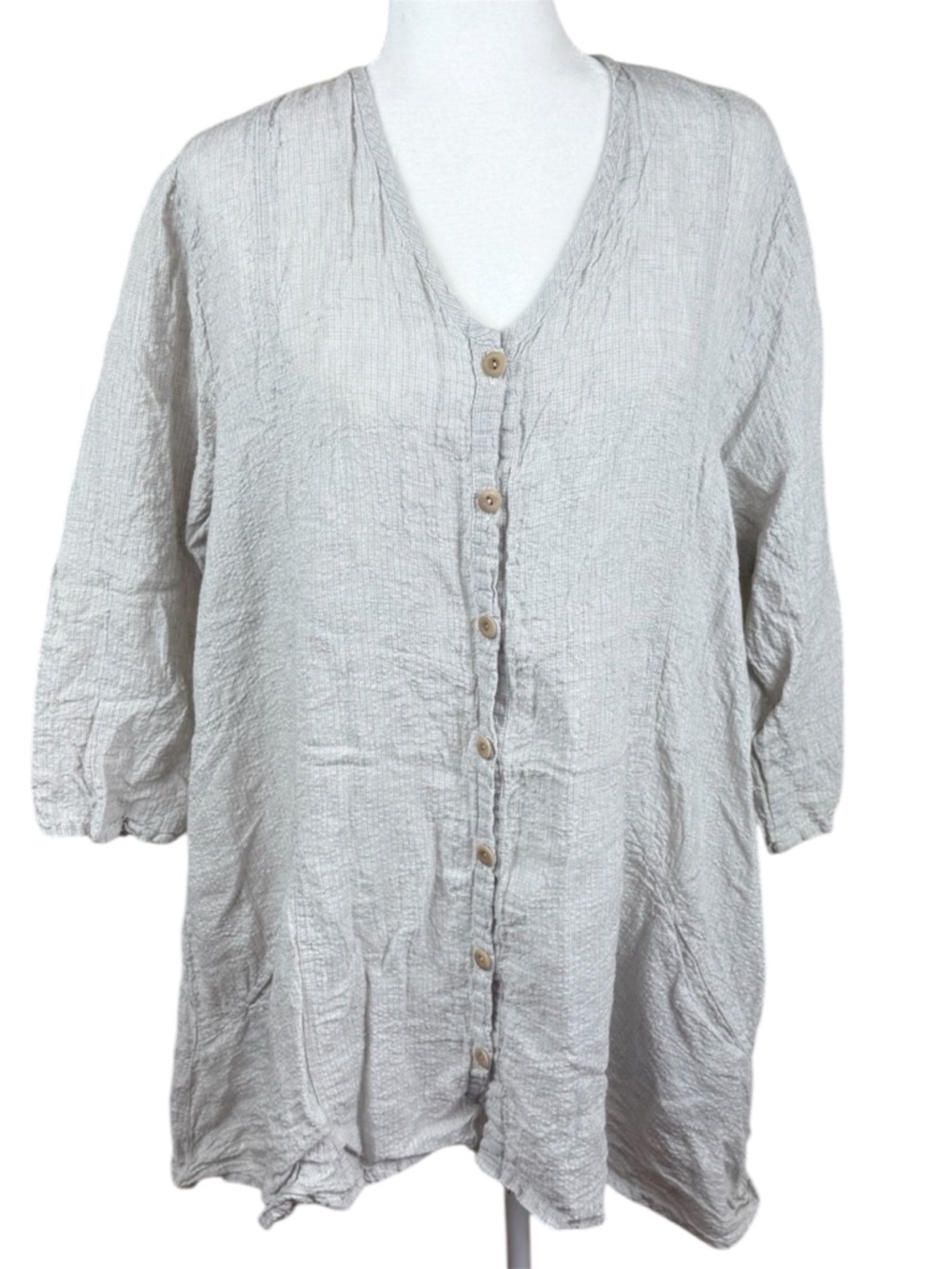 Flax Earthy Gray 100% Linen Beige Top Large